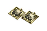 Brass Square Charm, Raw Brass Square Charm With 1 Loop, White Brass Sun Rising, White Brass Sunshine Findings (25x22.5x1.4mm) N2275