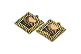 Brass Square Charm, Raw Brass Square Charm With 1 Loop, Sun Findings, Copper Sun Rising, Copper Sunshine Findings (25x22.5x1.4mm) N2276