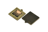 Brass Square Charm, Raw Brass Square Charm With 1 Loop, Sun Findings, Copper Sun Rising, Copper Sunshine Findings (25x22.5x1.4mm) N2276