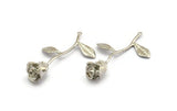 Silver Rose Charm, 2 Silver Plated Brass Flower Charms With 1 Loop, Pendants, Findings (39mm) N1200