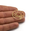 Brass Round Charm, 8 Raw Brass Rising Sun And Desert Patterned Round Shaped Charms With 1 Loop, Charm Pendants (34x32x0.60mm) A6234
