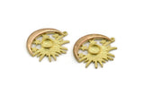 Brass Sun Charm, Raw Copper Crescent Moon And Raw Brass Sun Charm With 1 Loop, Star Charms, Mixed Material Findings (27x24.5x2.5mm) N2078