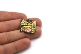 Brass Square Charm, Raw Brass Mountain And Tree Charm With 1 Loop, Copper Flower Charms, Copper Crescent Moon Charms (28x23x1.5mm) N2282