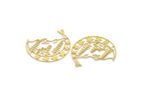 Brass Crescent Charm, 6 Raw Brass Mountain And Crescent Moon Patterned Charms With 1 Loop, Findings (42x38.5x0.60mm) A6207