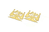 Brass Landscape Charm, 4 Raw Brass Mountain And Tree Patterned Charms With 2 Loops, Necklace Findings (28.5x33.5x0.60mm) A6206