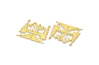 Brass Landscape Charm, 4 Raw Brass Mountain And Tree Patterned Charms With 2 Loops, Necklace Findings (28.5x33.5x0.60mm) A6206