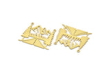 Brass Landscape Charm, 4 Raw Brass Mountain And Tree Patterned Charms With 2 Loops, Necklace Findings (28.5x33.5x0.60mm) A6206