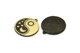 Brass Round Charm, Raw Brass Round Charm With 1 Loop, Yin Yang Findings, Sun Charms, Crescent Moon Charms (28x25x1.5mm) N2278