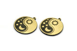 Brass Round Charm, Raw Brass Round Charm With 1 Loop, Yin Yang Findings, Sun Charms, Crescent Moon Charms (28x25x1.5mm) N2278