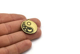 Brass Round Charm, Raw Brass Round Charm With 1 Loop, Yin Yang Findings, Sun Charms, Crescent Moon Charms (28x25x1.5mm) N2278