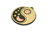 Brass Round Charm, Raw Brass Round Charm With 1 Loop, Yin Yang Findings, Copper Sun Charms, Copper Crescent Moon Charms (28x25x1.5mm) N2279
