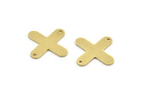 Pirinç Geometrik Bağlantı Parçası, 2 Delikli 8 Ham Pirinç Artı Şekilli Bağlantı Parçası, Charm Bulguları (25x19x1mm) A6200