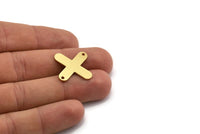 Pirinç Geometrik Bağlantı Parçası, 2 Delikli 8 Ham Pirinç Artı Şekilli Bağlantı Parçası, Charm Bulguları (25x19x1mm) A6200