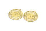 Brass Round Charm, 4 Raw Brass Sun Face Shaped Charms With 1 Loop, Charm Pendants (31.5x29x0.60mm) A6231