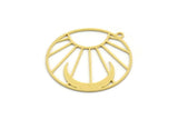 Brass Round Charm, 10 Raw Brass Sun And Crescent Moon Shaped Charms With 1 Loop, Charm Pendants (32x30x0.60mm) A6241
