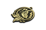 Brass Round Charm, Raw Brass Butterfly Charm With 1 Loop, Leaf Charms, Findings (32x23x1.5mm) N2255