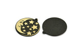 Brass Round Charm, Raw Brass Crescent Moon And Star Charm With 1 Loop, Findings (28x25.5x1.5mm) N2225