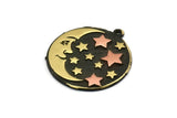 Brass Round Charm, Raw Brass Crescent Moon And Star Charm With 1 Loop, Copper Star Charms, Findings (28x25.5x1.5mm) N2226