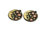 Brass Round Charm, Raw Brass Crescent Moon And Star Charm With 1 Loop, Copper Star Charms, Findings (28x25.5x1.5mm) N2226