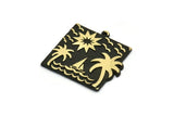 Brass Square Charm, Raw Brass Sun And Palm Tree Charm With 1 Loop, Sea Charms, Boat Charms, Findings (26x26x1.5mm) N2232