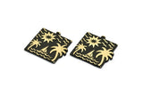 Brass Square Charm, Raw Brass Sun And Palm Tree Charm With 1 Loop, Sea Charms, Boat Charms, Findings (26x26x1.5mm) N2232