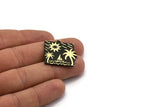 Brass Square Charm, Raw Brass Sun And Palm Tree Charm With 1 Loop, Sea Charms, Boat Charms, Findings (26x26x1.5mm) N2232