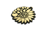 Brass Flower Charm, Raw Brass Flower And Hearts Charm With 1 Loop, Black Painted Brass Charms, Findings (29.5x27x1.5mm) N2258