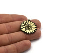 Brass Flower Charm, Raw Brass Flower And Hearts Charm With 1 Loop, Black Painted Brass Charms, Findings (29.5x27x1.5mm) N2258