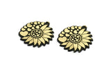 Brass Flower Charm, Raw Brass Flower And Hearts Charm With 1 Loop, Black Painted Brass Charms, Findings (29.5x27x1.5mm) N2258