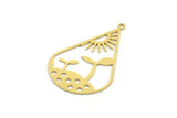 Brass Drop Charm, 8 Raw Brass Sprout And Sun Charms With 1 Loop, Findings (40x25x0.60mm) A6210