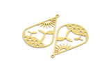 Brass Drop Charm, 8 Raw Brass Sprout And Sun Charms With 1 Loop, Findings (40x25x0.60mm) A6210