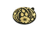 Brass Round Charm, Raw Brass Flower Charm With 1 Loop, Leaf Charms, Black Painted Brass, Findings (30x27x1.5mm) N2241