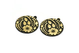 Brass Round Charm, Raw Brass Flower Charm With 1 Loop, Leaf Charms, Black Painted Brass, Findings (30x27x1.5mm) N2241