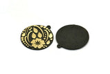 Brass Round Charm, Raw Brass Flower Charm With 1 Loop, Leaf Charms, Black Painted Brass, Findings (30x27x1.5mm) N2241