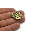 Brass Round Charm, Raw Brass Flower Charm With 1 Loop, Leaf Charms, Black Painted Brass, Findings (30x27x1.5mm) N2241