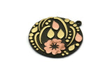 Brass Round Charm, Raw Brass And Raw Copper Flower Charm With 1 Loop, Leaf Charms, Black Painted Brass, Findings (30x27x1.5mm) N2242