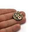 Brass Round Charm, Raw Brass And Raw Copper Flower Charm With 1 Loop, Leaf Charms, Black Painted Brass, Findings (30x27x1.5mm) N2242