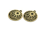 Brass Round Charm, Raw Brass Sun And Star Charm With 1 Loop, Black Painted Brass, Findings (29x25.5x1.5mm) N2271