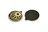 Brass Round Charm, Raw Brass Sun And Star Charm With 1 Loop, Black Painted Brass, Findings (29x25.5x1.5mm) N2271
