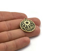 Brass Round Charm, Raw Brass Sun And Star Charm With 1 Loop, Black Painted Brass, Findings (29x25.5x1.5mm) N2271