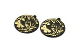 Brass Round Charm, Raw Brass Butterfly Charm With 1 Loop, Leaf Charms, Black Painted Brass, Findings (30x27x1.5mm) N2244