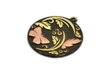 Brass Round Charm, Raw Brass Butterfly Charm With 1 Loop, Copper Butterfly, Copper Leaf Charms, Black Painted Brass (30x27x1.5mm) N2245