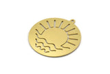Brass Round Charm, 4 Raw Brass Rising Sun Charms With 1 Loop, Charm Pendants (31.5x29x0.60mm) A6222