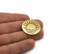 Brass Round Charm, 4 Raw Brass Rising Sun Charms With 1 Loop, Charm Pendants (31.5x29x0.60mm) A6222