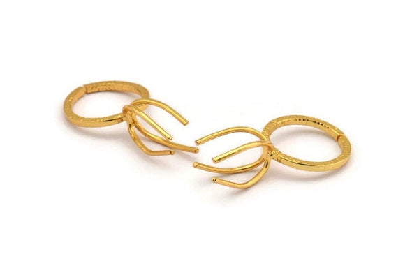 Claw Ring Blank - 2 Gold Plated Brass 4 Claw Ring Blanks For Natural Stones N0046