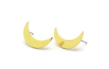 Brass Moon Earring, 8 Raw Brass Crescent Moon Shaped Stud Earrings (21x5.5x1mm) A4592 A6082