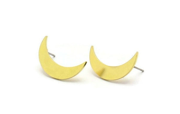 Brass Moon Earring, 8 Raw Brass Crescent Moon Shaped Stud Earrings (21x5.5x1mm) A4592 A6082