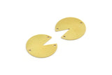 Brass Stamping Tag, 6 Raw Brass Round Charms With 3 Holes, Connectors (24x0.80mm) A5983