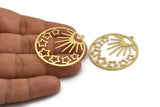 Brass Sun Charm, 4 Raw Brass Sun And Star Shaped Charms With 1 Loop (41x38x0.80mm) A5993