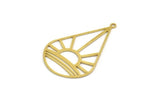 Brass Drop Charm, 12 Raw Brass Drop Charms With 1 Loop, Sun Charm (40x25x0.60mm) A6021